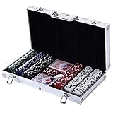 HOMCOM Professioneller Aluminium Pokerkoffer mit 300 Chips Casino Poker Set mit 5 Würfeln 2 Kartensätzen und 1 Geberkarte 38x20,5x6,5 cm Multicolor