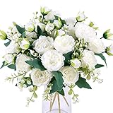 Floweroyal 4 Bündel Pfingstrose Künstliche Blumen Weiße Blumen Seidenpfingstrosen Blumensträuße für Hochzeit Partei Tischaufsätze Blumenarrangement Heim Küche Dekor