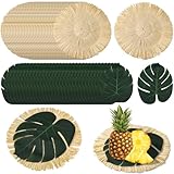 Sunnychicc Luau-Platzsets und Palmen-Tischsets, runde Luau-Fransen-Tischsets, tropisches Palmblatt, Sommer, Hawaii-Teller, Ladegeräte, Tischsets, tropisches Partyzubehör, 72 Stück