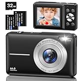 Digitalkamera Fotokamera mit 32GB Karte, 1080P FHD 44MP Kinder Kamera 2,4 '' LCD 16X Digital Zoom Kompaktkamera, Tragbare Fotoapparat mit 2 Akku, Kamera für Kinder, Teenager, Anfänger (Schwarz)