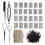 24 Stück Bartperlen set Wikinger, Wikinger Rune Perlen Bartschmuck mit 400 Gummibänder Schwarze Haarverlängerung Nadel, Wikinger Bart Perlen Nordische Haarschmuck für Schmuck DIY Anhänger Halskette