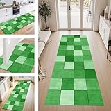 Teppich Läufer Flur Küche rutschfest Grün Geometrisch Teppichläufer Kücheläufer Waschbar 100X400CM Meterware Küchenteppich Läuferflurteppich für Wohnraum Schlafzimmer Kinderzimmer Schmutzfangläufer