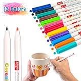 Withosent Porzellanstifte Spülmaschinenfest 12 Farben-Glas, Porzellanstifte auf Wasserbasis-Glasmalstifte Spülmaschinenfest-Keramikstifte zum bemalen, verzieren für Kinder ab 3 Jahren, CER000x2768AA