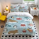 Eisbär-Bettbezug, Impressionistischer arktischer Sonnenuntergang, weiche Mikrofaser, Winter-Bettwäsche, nordischer Stil, weißer Bärendruck, Bettdeckenbezug (Stil 5, Doppelbett 200 x 200 cm + 50 x 75