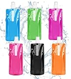 Lanpeeking 6 Stück Faltbare Wasserflaschen - Wiederverwendbare und Flexible Zusammenklappbare Flaschen, 480ml BPA-freie Trinkflaschen mit Clip für Outdoor-Sport, Reisen, Radfahren und Wandern