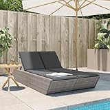 Festnight Doppelliege Outdoor 2 Personen Doppel Sonnenliege Rattan Rattanliege Gartenliege Sonnenbett Loungebett Gartenbett mit Auflage Liege Outdoor Liegestuhl Garten