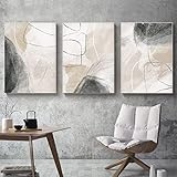 Sarah Duke 3er Abstrakt Poster Set, Beige Grau Aquarell Wandbilder Kunstposter, Ohne Rahmen Leinwandbilder Modern Stilvolle Wanddeko Poster (50 x 70 cm)