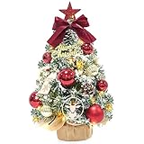 Dewur Mini Weihnachtsbaum Kleiner Weihnachtsbaum mit Beleuchtung LED Tisch Weihnachtsbaum klein künstlich geschmückt für Weihnachten Deko (40cm Rot mit Gold)