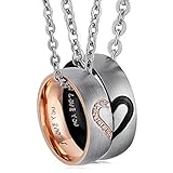 ANAZOZ Partnerringe für sie und ihn, Edelstahl Paar Halskette mit Ring Anhänger Puzzle Herz mit Gravur I Love You