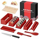 SKYSER Sushi Maker set, 12 Artikel Sushi Maker Kit für Anfänger zum selber machen, Kann als Sushiteller verwendet werden mit Reis Roll Formen, Messer, sushi-rolling Matte (Rot)