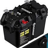 KESSER® Batteriebox für Bootsmotor Elektromotor Schlauchboot Außenborder Wohnmobil, Batteriekasten Boote USB und 12V Anschluss Akku Zigarettenanzünder LED-Anzeige, Inkl. Isolierband, Schwarz