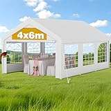 Pavillon 4x6m Winterfest – Wasserdichtes & stabiles Gartenzelt mit Fenstern, schweres Partyzelt für Hochzeit, Feier, Hausparty – Winddichtes Festzelt für den Winter, Weiß