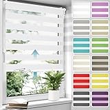 Allesin Doppelrollo schnurlos Klemmfix ohne Bohren Duo Rollos für Fenster & Tür, 45x120cm (BxH) Weiß, Drücken Und Ziehen Springrollos Klemmrollo ohne Schnur lichtdurchlässig & Blickdicht