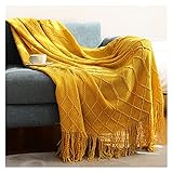 Strickdecke, einfarbig, geprägte Decke, grob gestrickte Überwurfdecke, dekorative Decke für Schlafsofa (D 130 x 230 cm)