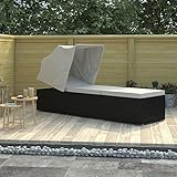 QJBSAVVA Sonnenliege aus PE Rattan mit klappbarem Sonnenschutz und Verstellbarer Rückenlehne 195 x 60 x 110 cm Gartenliege Strandliege Relaxliege für Pool Balkon Terrasse und Camping