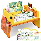 Jojoin Gelb Kinder Reisetisch Kindersitz Spiel und Knietablett Reisetisch, Multifunktional Einstellbar Esstisch Spieltisch Autositz mit 1 Transparenter Zeichnungsfilm + 5 Zeichenpapier + 6 Farbstifte