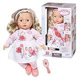 Baby Annabell Zapf Creation 709948 Sophia 43cm-weiche Stoffpuppe mit Langen blonden Haaren, rosa Puppenkleidung bestehend aus Kleid, Leggings, Schuhen, Haarband und Bürste