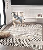 the carpet Vera Handmade-Look, Super Weicher Wohnzimmer Teppich, 3D Effekt, Hochflor, Langflor, Fransen, Skandinavisch, Kariertes Muster, Beige, 160 x 230 cm