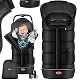 KIDIZ® Babyfußsack Baby Fußsack Winterfußsack Babyschale mit Reißverschluss Kuschelsack Babydecke waschbar Tasche passend für alle Kinderwagen Bett Wärmedecke aus Thermo-Fleece Schwarz