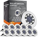 FLOWood Solar Bodenleuchte Solarleuchte für Garten Solar Außenleuchte 8 LEDs wasserdicht Edelstahl + Kunststoff 12 Stk