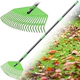 Rechen, 107cm Laubrechen mit Verstellbar Stiel mit Verstärkten 23Zinken, 42cm Große Fläche Gartenrechen Laubharke Rasenrechen aus Kunststoff zum Reinigen von Pflanzen, Rasen und Hof