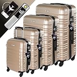 Devillo® Hartschalenkofferset 4tlg. S-M-L-XL Champagner – Trolley Koffer Set mit 4 Rollen, ABS-Hartschale, Teleskopgriff, Schloss