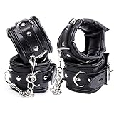 Hanyi Schwarz Leder Gepolstert Erotik Handschellen und Fußschellen Bondage Set Sexspielzeug für Damen Männer [2 Pack]