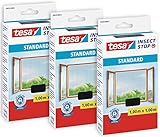 tesa Insect Stop STANDARD Fliegengitter für Fenster im 3er Pack - Insektenschutz zuschneidbar - Mückenschutz ohne Bohren - 3 x Fliegen Netz anthrazit - 100 cm x 100 cm