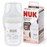 NUK Perfect Match Babyflasche | Ab 0 Monate | Passt sich dem Baby an | Temperature Control | Anti-Colic | 150 ml | BPA-frei | Silikontrinksauger, Small | Regenbogen