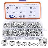 Nadinsta 161 Stk Flanschmuttern, Sechskant Flansch Muttern Mit Flansch Und Sperrverzahnung M3 M4 M5 M6 M8 M10 M12, Sechskantflanschmutter, Sechskantmuttern Selbstsichernd, Sperrzahnmuttern