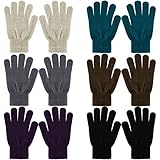 Boyiee 6 Paar Strickhandschuhe Erwachsene Vollfinger Handschuhe für Unisex Damen (Schwarz, Grau, Grün, Lila, Blau, Khaki, M)
