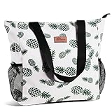 HOMESPON Große Wasserdichte Strandtasche mit Reißverschluss und Taschen für Damen, Ananas