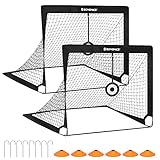 SONGMICS Fußballtor für Kinder, 2er Set, tragbar und faltbar, Garten, Park, Strand, Haltestangen aus Glasfaserstäben, schwarz SZQ422B01