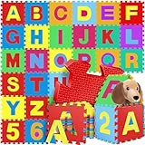 KIDIZ® Spielmatte 86 TLG. Spielteppich Puzzlematte Kinderteppich Schutzmatte Kinderspielteppich Schaumstoffmatte ABC Lernteppich Puzzleteppich Puzzle Zahlen Buchstaben Maß je Matte ca. 31,5 x 31,5cm