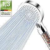 Magichome Wassersparender Duschkopf mit Filter 5 Strahlarten Handbrause Duschkopf Filter mit 3-Lagen-Filtration Mineralsteinen Druckerhöhende Duschbrause und Ersatz-Filterperlen, Weiß