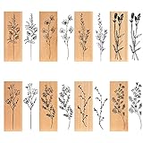 Holzstempel, 8 Stück Stempel Blumen Natürlichel Pflanze Mustern Stempel, Holzstempel zum Basteln Geschenkanhänger, DIY Fotoalben, Sammelalben