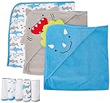 Simple Joys by Carter's Unisex Baby 8-teiliges Handtuch- und Waschlappen-Set, Haifisch/Dinosaurier, Einheitsgröße