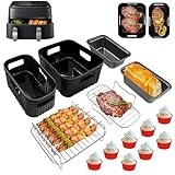 Airfryer Zubehör für Philips Dual Basket 3000/5000-serie 6L/3L, Tefal Dual Easy Fry 5,2/3,1 L EY9018, 14 Stück Heißluftfritteuse Silikonform Zubehör für Philips 9L(NA350/00,NA550/00), Tefal 8,3 L