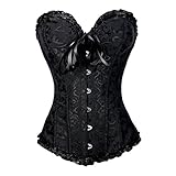 PhilaeEC Damen Schnürkorsett Top Übergröße Satin Floral Boned Overbust Bustier Lingerie(Schwarz, M)