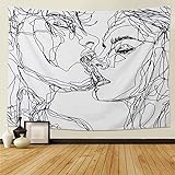 LOMOHOO Abstrakte Skizze Kunst Wandbehang Schwarz und Weiß Wandteppich Kissing Lovers Wandteppich Wandkunst für Schlafzimmer Wohnzimmer Dorm Decor Wandteppich 130x150cm