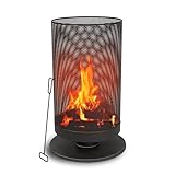 BBQ Collection Feuertonne mit Funkenschutz - Feuerkorb 44,5 x 72,5 cm - Terassenofen mit Schürhaken - Feuerstelle Outdoor für Garten und Terrasse - Terrassenfeuer - Karbonstahl