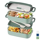 Lunchbox Erwachsene, Bento Box für Kinder, Brotdose Kinder mit Fächern, Brotzeitbox Kinder, Auslaufsichere Lunchbox sind Ideal für die Arbeit, Schule und Unterwegs, Lunchbox 1600ML Grün