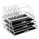 SONGMICS Make-up Organizer, Kosmetik-Organizer mit 3 Schubladen und 15 Fächern in unterschiedlichen Größen, transparent JKA002TP