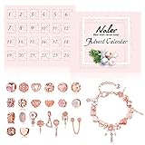 Naler 24-teilig Charms Adventskalender Roségold Schmuck Anhänger Glasperlen mit Ketten und Armband für Weihnachten