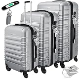 KESSER® 3pcs Hartkoffer Koffer Set Reisekoffer Set Trolley Koffer inkl. Gepäckwaage + Gepäckanhänger Rolling Kofferschloss 4 Rollen ABS Hartschale Teleskopgriff M-L-XL, silberfarben