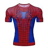 MYYLY Herren Kompressions-T-Shirt Kurzarm Spiderman Sport Schnell Trocknende Kleidung Joggen Fitness Kurzarm-Shirt Superhelden-T-Shirts Für Erwachsene,Red-L (165~175CM)