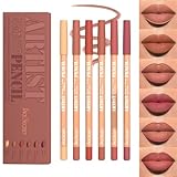 6 Farben Matte Samt Lip Liner Set, Glatte, cremige Textur, wasserfestes, hochpigmentiertes, natürliches Lippen-Makeup, weiches, lang anhaltendes, ultrafeines Lippenstift-Set (#D)