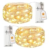 btfarm 2 Stück Lichterkette Batterie mit Timer, 2M 20 LED Micro Silberdraht Lichterkette Draht Innen Batteriebetrieben für Party Schlafzimmer Weihnachten Hochzeit Halloween Deko, Warmweiß