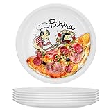 Van Well 6-er Set italienische Pizzateller groß ø 30,5cm Küchenchef – Porzellan XL Teller für Pizza & Pasta– Mikrowellen geeignet, spülmaschinenfest, stapelbar – Gastronomie- und zu Hause Geschirr
