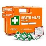 Erste Hilfe Koffer nach neuer DIN 13157:2021 | Gefüllt, inkl. Wandhalterung, 5x Aufkleber, Prüfsticker & 3x Plomben | Erste Hilfe Kasten/Verbandkasten für Betriebe, Unternehmen, Büro & Zuhause